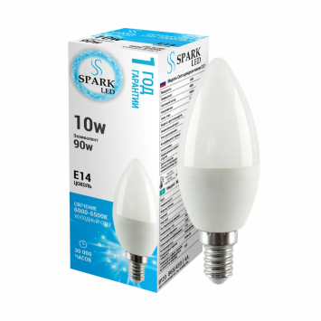Лампа LED C35  пуля 10W E14 - 6000-6500K "Заря" (Spark) (783)