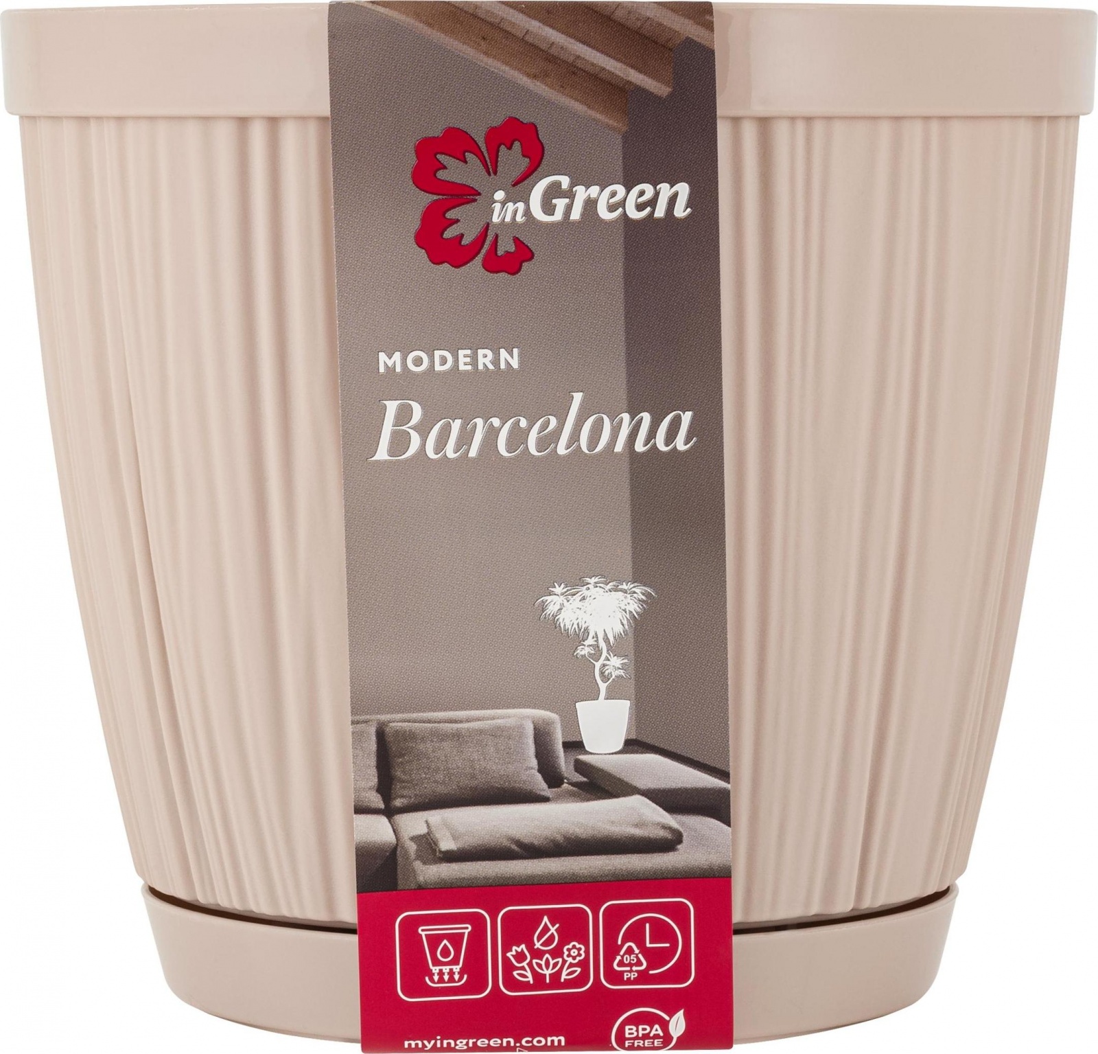 Горшок для цветов InGreen BARCELONA 1,8л, D155мм молочный шоколад (Репаблик РФ)