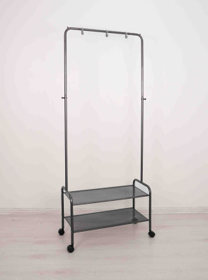 Вешалка гардеробная "Валенсия 22М" с двумя полками, на колёсах (VALENCIA 22M clothes rack) (Графит)