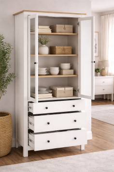 2.08.07.130.14 САГА шкаф с витриной 90 белый/ясень  р.904*414*2155Н