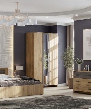 Мебель для спальни МСП 1 Шкаф трехстворчатый Дуб Золотой / Камень Тёмный