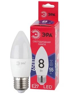 Лампа светодиодная ЭКО LED B35-8W-865-E27 R  ЭРА (диод, свеча, 8Вт, хол, E27)