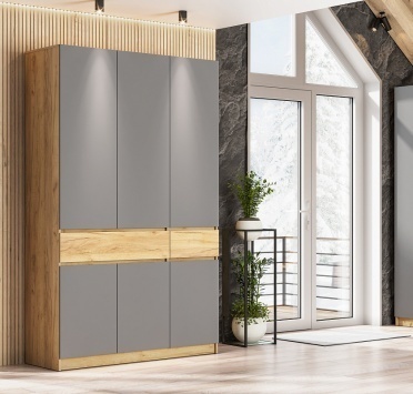 Модульная система Авиньон Шкаф трехстворчатый Дуб Крафт Золотой/Графит серый